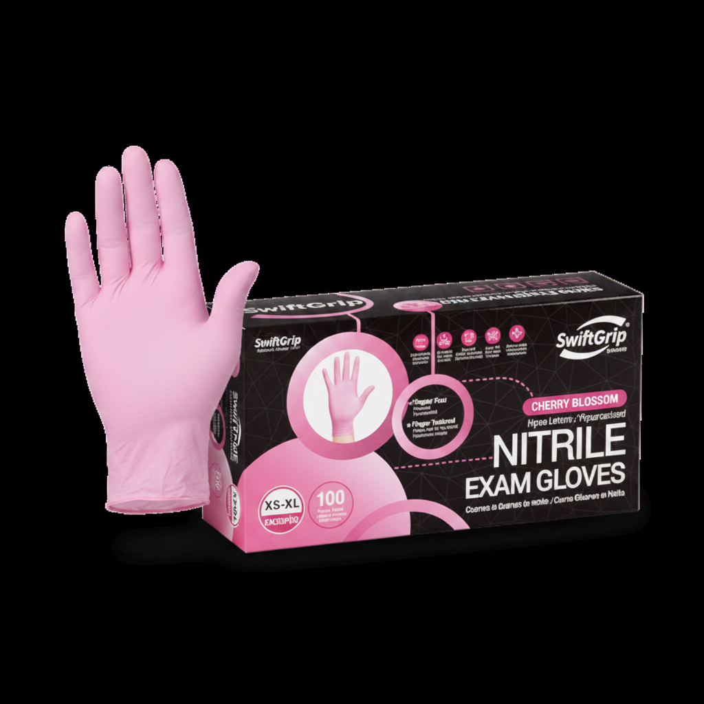 Box of 100 pink nitrile exam gloves size small
